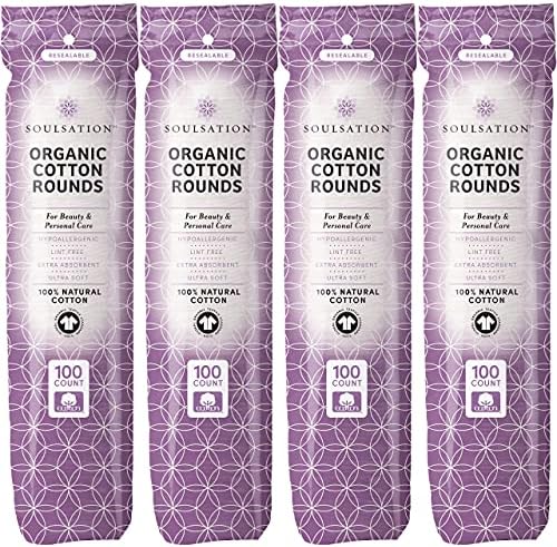 Organic Cotton Rounds, 400 Count - Makeup Remover Pads for Face, Lint-Free