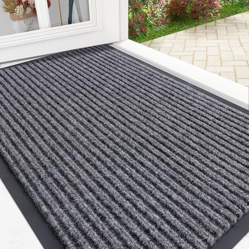 OLANLY Front Door Mat Indoor Outdoor Entrance, Waterproof Heavy Duty Doormat, Fade Resistant, Low Profile, Easy Clean Patio Porch Welcome Floor Mats for Entry, 36x24, Grey