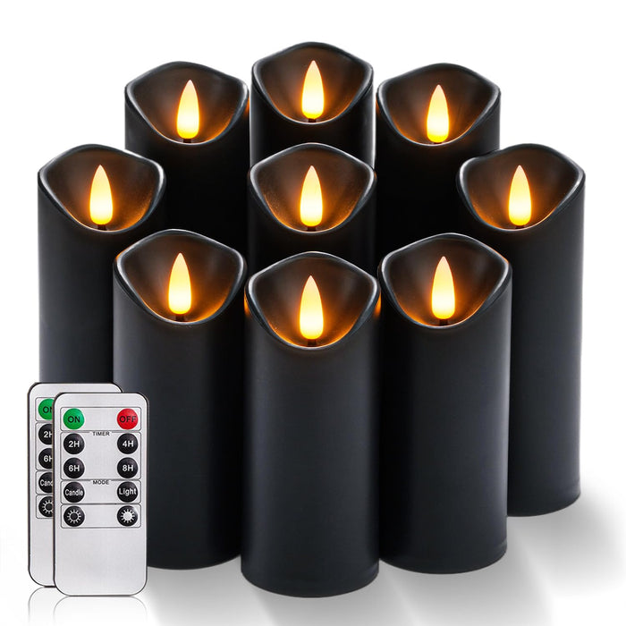 Homemory Black Halloween Flameless LED Pillar Candles, Remote Timer, 9 Pack