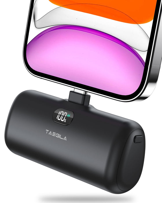 Taegila Portable Phone Charger for iPhone, 5000mAh Small Power Bank MFi Certified Built in Cable LCD Display & LED Light for All iPhone Series 14/13/12/11/XR/X/SE/8/7/6 Pro Max