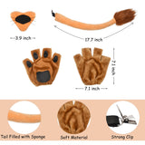 HODRME 5 Pieces Lion Ears and Tail Set-Lion Headband Nose Tail Paw Gloves Cosplay Party Halloween Costume Accessories for Kids and Adults