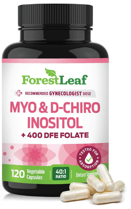 Myo-Inositol & D-Chiro Inositol With Folate Supplement - 40:1 Ratio 2000mg Myo and D-Chiro Inositol Capsules, Womens Fertility Support Supplements, Healthy Ovarian Support & Hormone Balance for Women