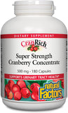 Natural Factors, CranRich, Super Strength 36:1 Cranberry Concentrate, 500 mg, Sugar-Free Whole Fruit Cranberry Pills for Urinary Tract Health, 180 Count (Pack of 1)