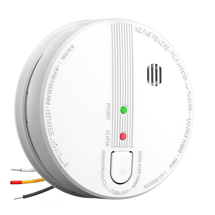Smoke Detector, Hardwired Interconnected Smoke Detectors, Smoke Alarm with Replaceable 9V Battery, Interconnects Up to 12 Fire Alarms Smoke Detectors, Photoelectric Fire Alarm with Test/Silence Button