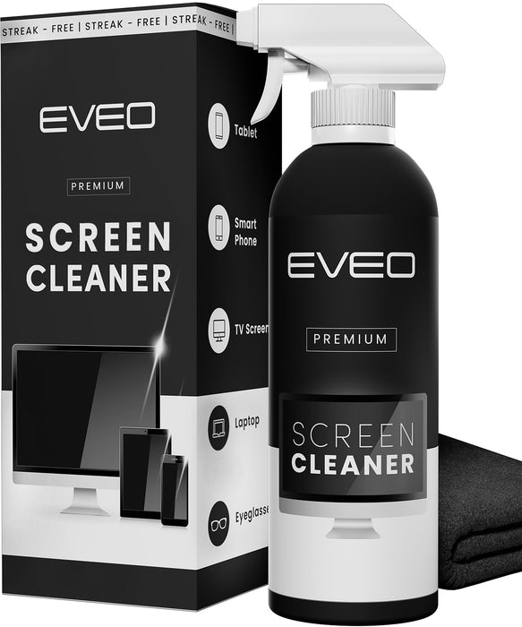 EVEO® Screen Cleaner Spray Kit (Streak-Free) TV Screen Cleaner for Smart TV, LCD, LED, OLED | Computer Screen Cleaner Spray and Wipe Microfiber Cloth for TV, Monitor, Laptop, iPad, Car & More - 1 Pack