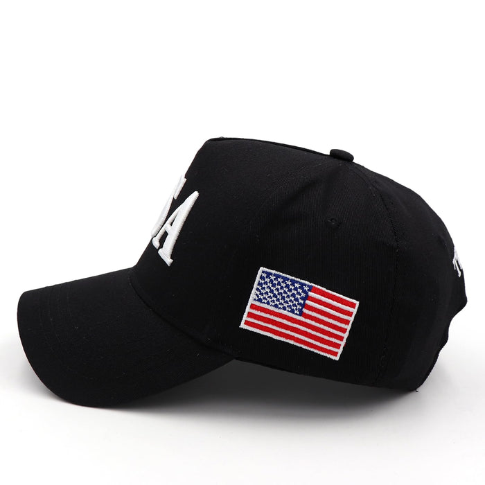 USA 3D Embroidered Dad Hat Trump 2024 MAGA Hat Make America Great Again Donald Trump Slogan with USA Flag Cap (Black USA Hat)