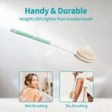 Back Scrubber Body Shower Brush: Anti Slip Long Handle Bath Brush with Stiff and Soft Bristles - Showering Exfoliator for Women, Men, Elderly (Mint Green)