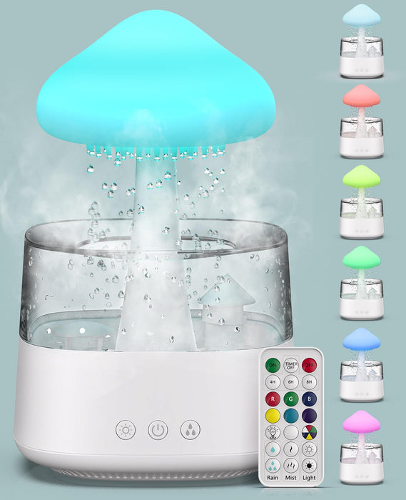 Rain Cloud Humidifier with Remote, Rain Cloud Diffuser, Cloud Humidifier Rain Drop, Mushroom Diffuser, Mushroom Humidifier Waterfall Lamp, Rain Sounds for Sleeping