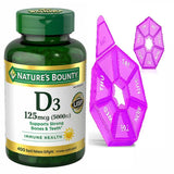 Natures Bounty Immune Health Vitamin D3 5000 iu, Rapid Release 400 softgels Bundle with Pill Organizer