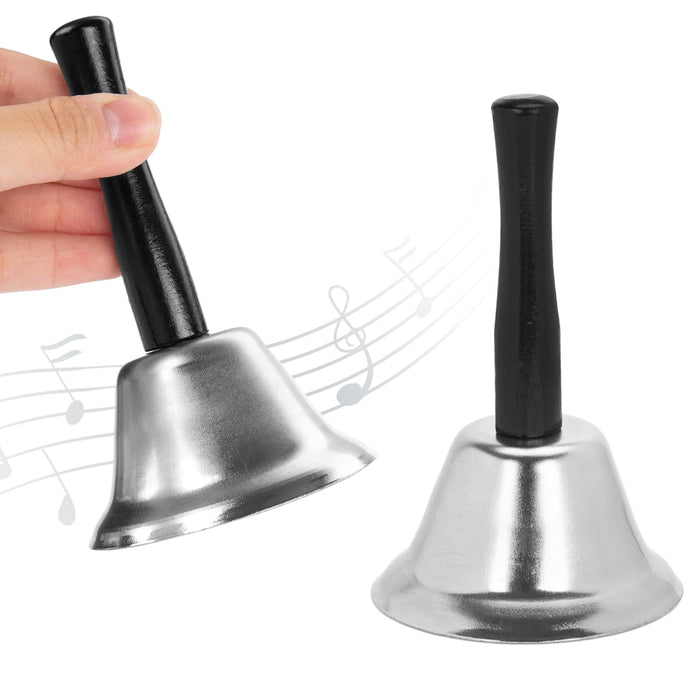 MCPINKY 2PCS Hand Bell,Silver Ringing Bell with Handle Dinner Bell Call Bell for Elderly Bell for Classroom Christmas Pets