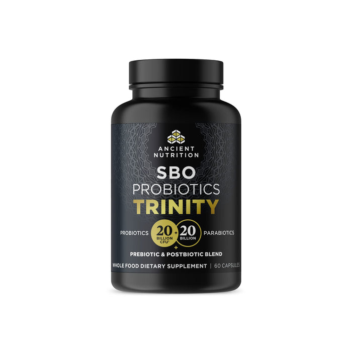 Ancient Nutrition SBO Probiotic Trinity Daily Care, Probiotics for Digestive Health, 40 Billion Blend of Prebiotics, Probiotics, Postbiotics, and Parabiotics Reduces Occasional Bloating, 60 Count