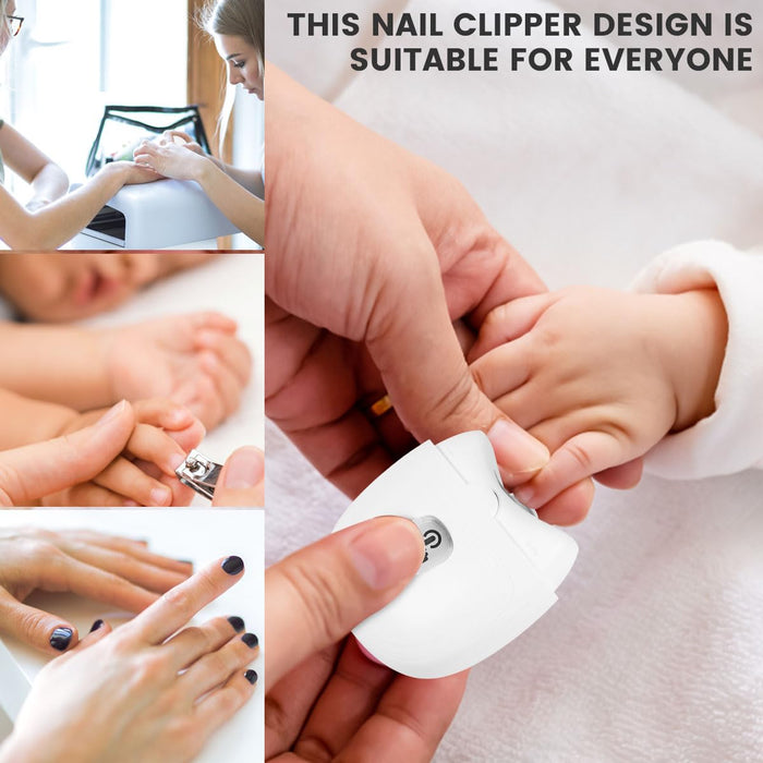 Automatic Nail Clipper Electric Nail Clippers with Light Rechargeable Fingernail Trimmer with Nail Scraps Storage Electric Nail Cutter Scissors for Infant, Children, Adults and Elderly (White)