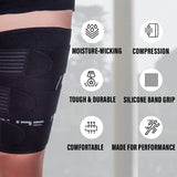 Pure Athlete Thigh Compression Sleeve – Adjustable Straps Quad Wrap Support Brace, Hamstring Upper Leg (1 Sleeve - Black, X-Large)