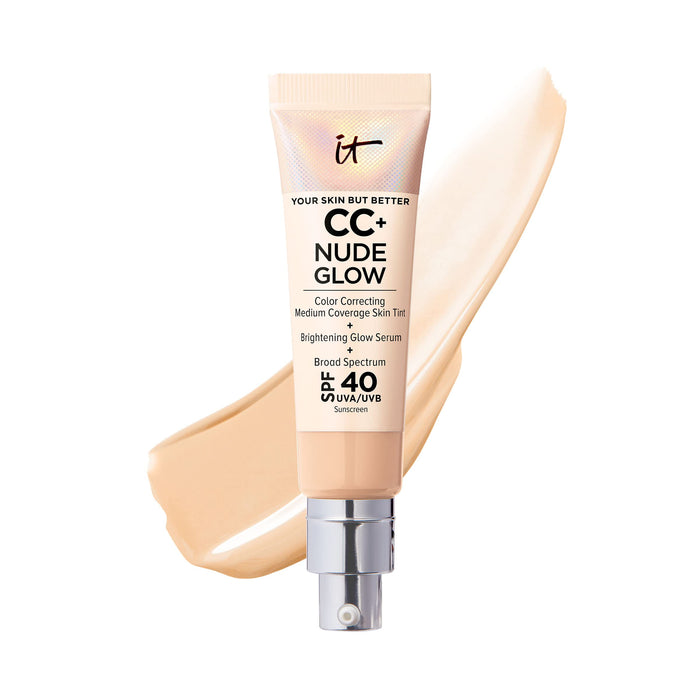 IT Cosmetics CC+ Nude Glow Lightweight Foundation + Glow Serum with SPF 40 - With Niacinamide, Hyaluronic Acid & Green Tea Extract - Light Medium - 1.08 fl oz