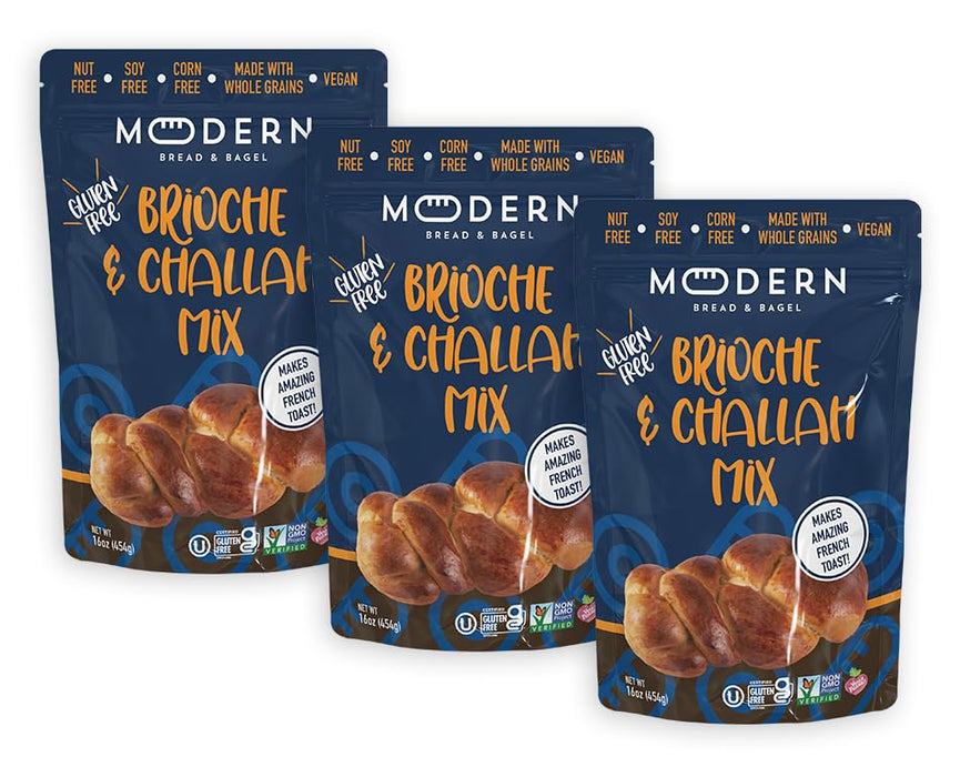 Modern Bread & Bagel Gluten-Free Brioche & Challah Mix | Certified Gluten Free | Nut Free | non-GMO | Corn and Soy Free | Vegan Friendly | Kosher - 16 oz. (Pack of 3)