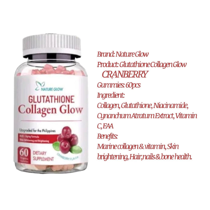 Generic Nature Glow Glutathione Collagen - Strawberry & Cranberry Flavor Bundle, 60 Chewable Gummies Each