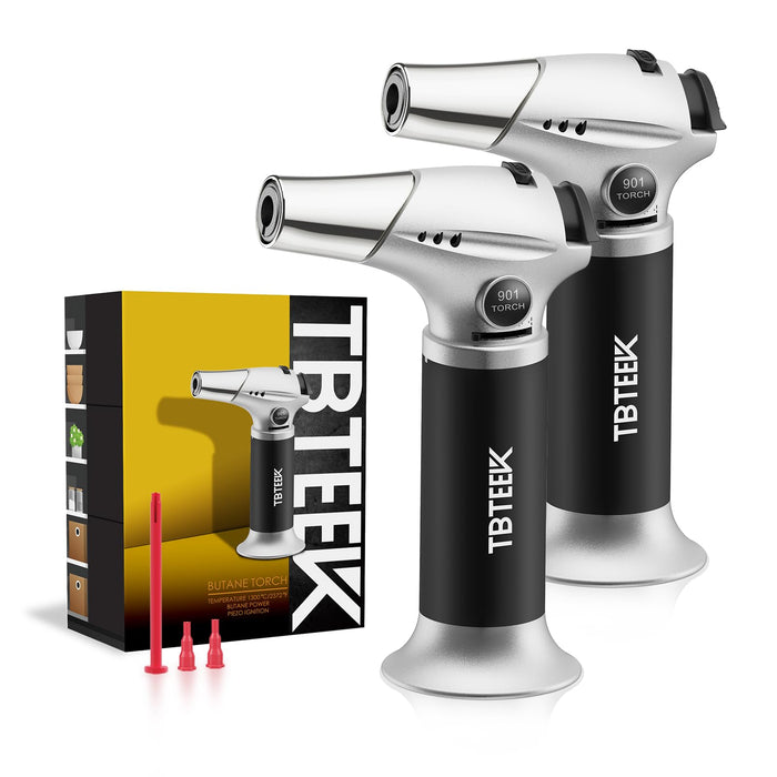 TBTeeK Butane Torch, Kitchen Torch Cooking Torch with Safety Lock & Adjustable Flame for Cooking, BBQ, Baking, Brulee, Creme, DIY Soldering, 2Pack (Butane Not Included)
