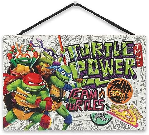 Teenage Mutant Ninja Turtles Turtle Power Hanging Wood Wall Decor - Fun TMNT Sign for Kids' Bedroom, Man Cave or Movie Room