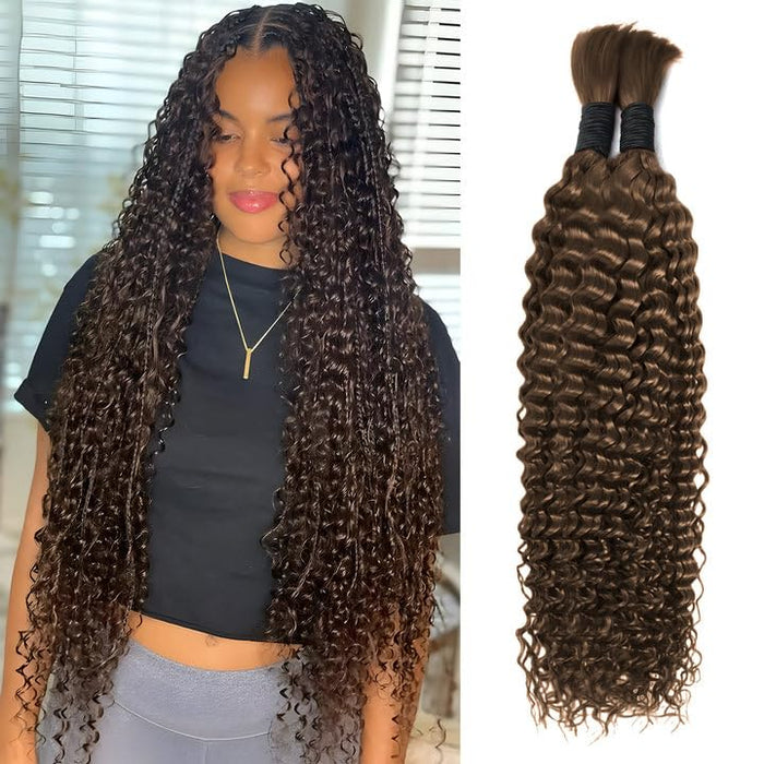 Human Braiding Hair for Boho Braids #4 20 Inch Curly Human Hair for Boho Braids 2 Bundles 100g Boho Hair for Braiding 100% Deep Wave Bulk Human Hair for Boho Knotless Braids (#4,20inch)