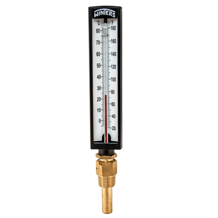 Winters TAS Series Brass Dual Scale Industrial 5AS Straight Thermometer with Thermowell, 20-180 F/C Range, +/-2 Percent Accuracy, 1/2'' NPT Bottom Mount