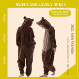 COSUSKET Fitted Unisex Adult Bear Onesie Pajamas, Halloween Sherpa Women's Cosplay Animal One Piece Costume Brown