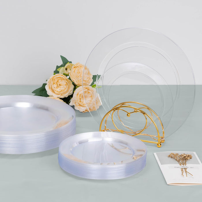 Bestluck 50PCS Clear Plastic Plates, Heavy Duty Disposable Plastic Plates with 25PCS 10.25inch Dinner Plates and 25PCS 7.5inch Dessert Plates, Disposable Plates for Party Wedding