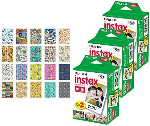 3X Fujifilm instax Mini Instant Film (60 Exposures) + 20 Sticker Frames for Fuji Instax Prints Travel Package