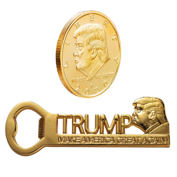 Donald Trump Gifts for Men, MAGA Magnetic Bottle Opener with Gold Plated Collectibles Coin