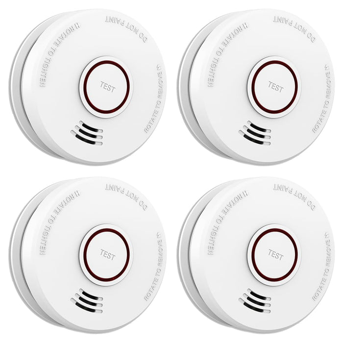LSHOME 4 Pack Smoke Detector Fire Alarms 9V Battery Operated Photoelectric Sensor Smoke Alarms Easy to Install with Light Sound Warning, Test Button,9V Battery Included Fire Safety For home (GS526A-4)