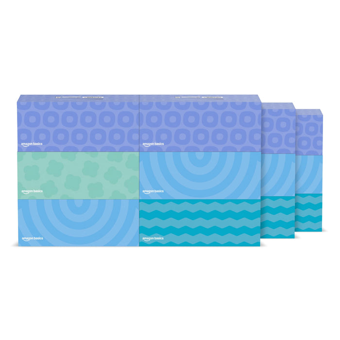 Amazon Basics Facial Tissue, 2-Ply, 2880 Count (18 Packs of 160), Packaging May Vary