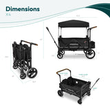 WONDERFOLD X4 Push & Pull Quad Stroller Wagon (4 Seater) - Collapsible Wagon Stroller with Seats with 5-Point Harnesses, Adjustable Push Handle, and Sun Canopy, Black