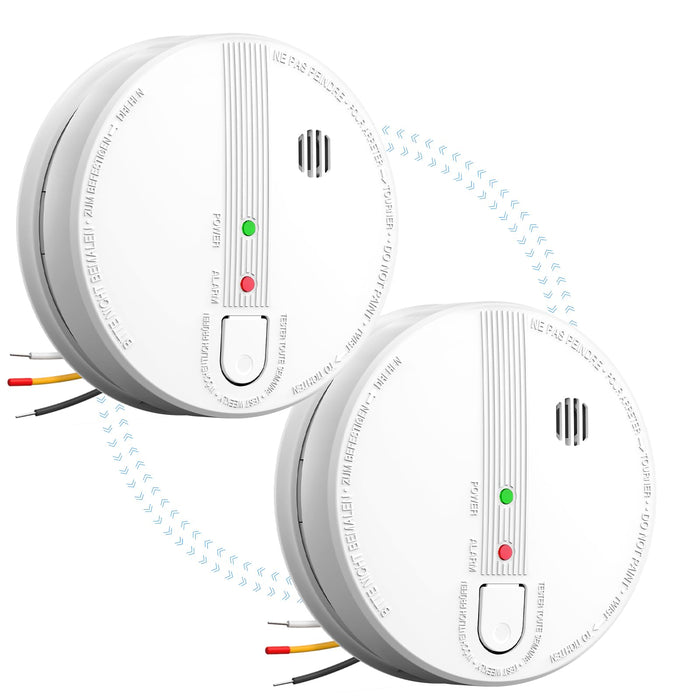 Smoke Detector, Hardwired Interconnected Smoke Detectors, Smoke Alarm with Replaceable 9V Battery, Interconnects Up to 12 Fire Alarms Smoke Detectors, Photoelectric Fire Alarm with Test/Silence Button