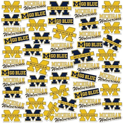 University of Michigan Secondary Logo 50ct Vinyl Large Deluxe Stickers Variety Pack - Laptop, Water Bottle, Scrapbooking, Tablet, Skateboard, Indoor/Outdoor