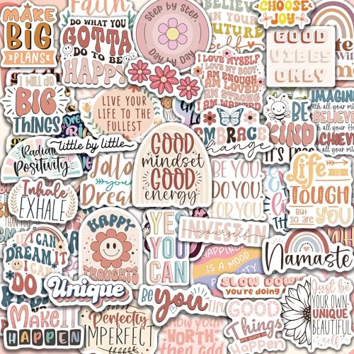 300PCS Motivational Stickers for Vision Board Water Bottles Laptops, Inspirational Quote Waterproof Vinyl for Journals Cups, Affirmation Boho Stickers for Women Holographic