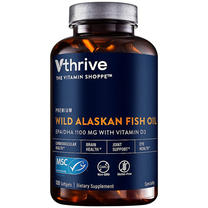 Vthrive Premium Wild Alaskan Fish Oil with Vitamin D3 - Supports Cardiovascular Health - 1,375 DHA/EPA (120 Softgels)