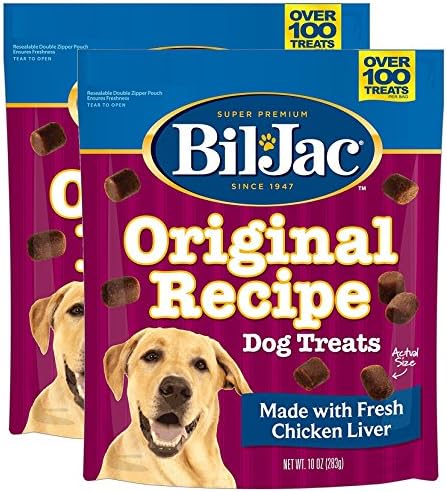 Bil-Jac Dog Treats - Original Recipe Chicken Liver Soft Puppy Training Treat Rewards, Resealable Double Zipper Pouch (Sizes Vary) (2, 10oz)