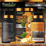 Nutrivive™ Turmeric Curcumin with Ginger 1500mg, 95% Curcuminoids & Black Pepper Extract for Ultra High Absorption & Potency, Turmeric Ginger Supplements, 120 Capsules