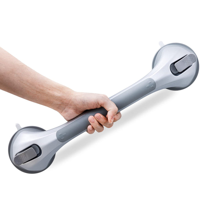 LEVERLOC Shower Grab Bars for Bathtubs and Showers, Easy to Install Suction Shower Handle for Bathroom Removable Safety Grip for Seniors Elderly, Heavy Duty Handrails Waterproof No Drilling, Silver