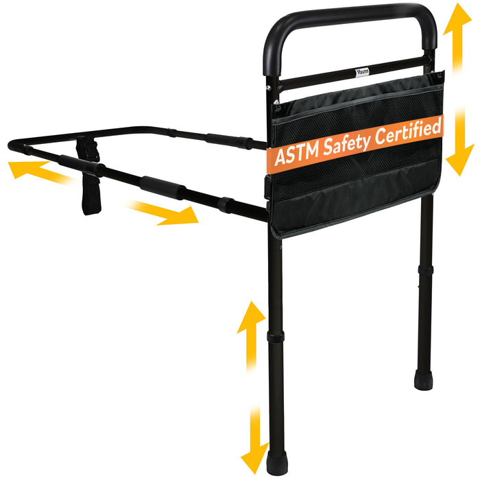 Vaunn Medical New Adjustable Bed Assist Rail Handle (Passed ASTM F3186–17 Safety Standard) and Hand Guard Grab Bar, Bedside Safety and Stability (Tool-Free Assembly) (Black)