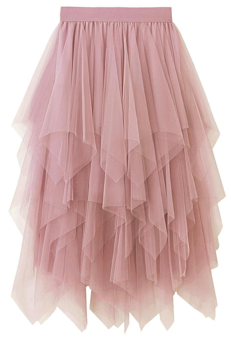 Reaowazo Tulle Skirts for Women Midi Long Fairy Skirt Tutu A-Line Mesh Layered High Elastic Waist Halloween Skirts Pink One Size