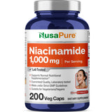 NusaPure Niacinamide 1000mg 200 Veggie Capsules (Non-GMO, Vegan) Flush Free