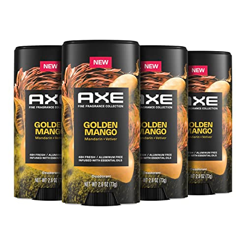AXE Fine Fragrance Collection Deodorant Stick Golden Mango 4 count with 48H Freshness and Odor Protection Deo Stick Infused With Mango, Mandarin, and Vetiver Essential Oils 2.6 oz