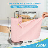 AIDEA Microfiber Cleaning Cloth Roll Pink-75PK, Microfiber Towels for Cars, Commercial Shop Rags, Tear Away Reusable Paper Towels, Lint-Free Cleaning Rags for House, Kitchen, Garage Shop-11.5"×11.5"