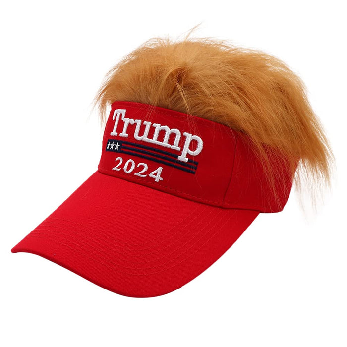 Trump Hat with Hair Trump 2024 MAGA Hat Donald Trump Hair Wig Visor Red Hat Embroidered Ultra MAGA Adjustable Baseball Cap