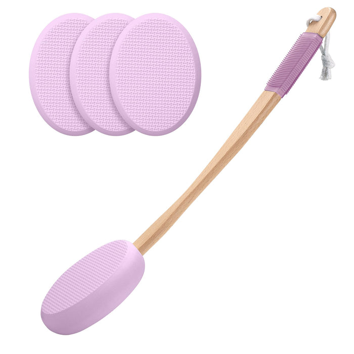 AmazerBath Lotion Applicator for Back, Feet, 4 Replaceable Pads with 1 Long Handled, Back Sunscreen Applicator for Elderly, Women, Apply Cream Medicine Skin Cream Moisturizer Sunscreen Tanner, Purple