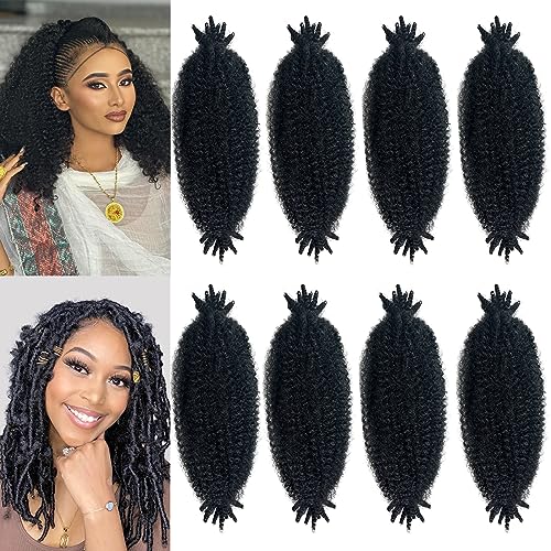 Marley Twist Braiding Hair, Pre-Separated Springy Afro Twist Hair Kinky Twist Crochet Hair Braids for Distressed Soft Locs Spring Twist Hair for Women (Natural Black, 12 Inch(Pack of 8))