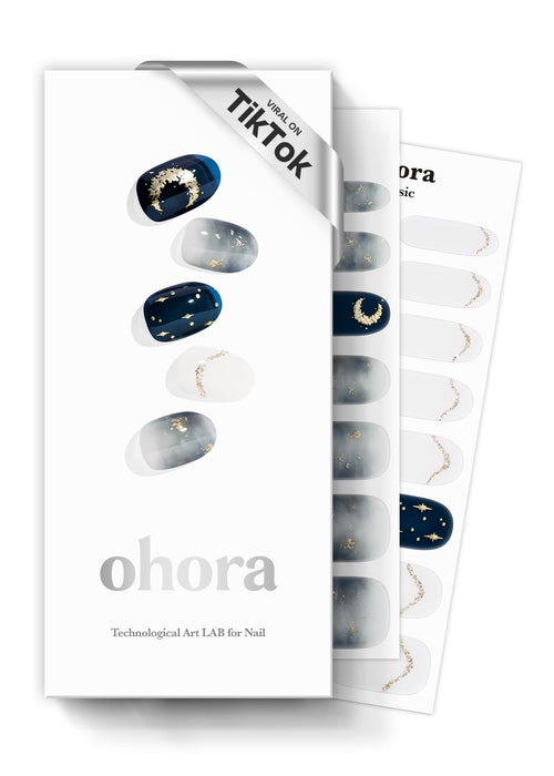 ohora Semi Cured Gel Nail Strips (N Moonlight) - Halloween Nails, Salon-Quality, Works with Any Lamps, Long Lasting, Easy to Apply & Remove - Includes 2 Prep Pads, Nail File & Wooden Stick