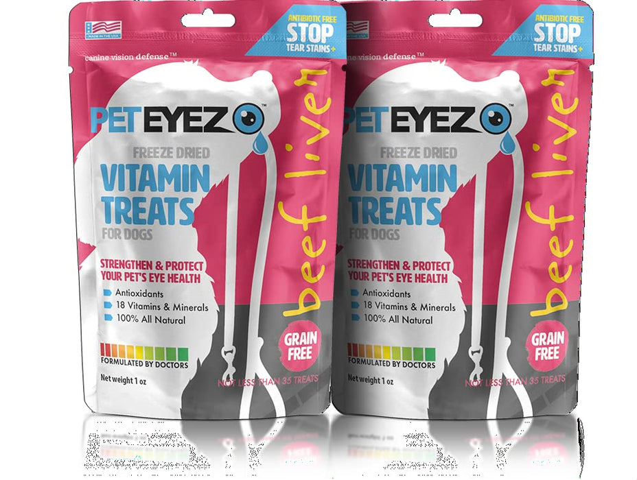 PetEyez Freeze Dried Dog Treats Tear Stain Remover, All-Natural Freeze Dried Beef Liver Treats with Vitamin & Minerals That Help Fights Against Tear Stains in Eye, 1 Oz, 35 Count (2 Pack)