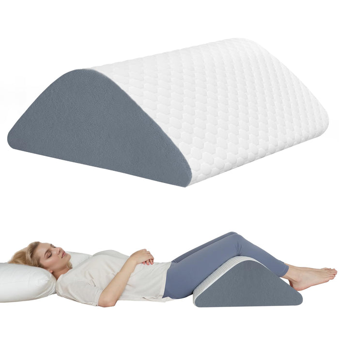 Vomiliku Knee Wedge Pillow for Back Sleeping, Leg Elevation for Post Surgery Recovery, 8" Triangle Leg Pillow with Removable Cover for Knee Support, Hip Back Pain Relief,Enhance Circulation, Blue