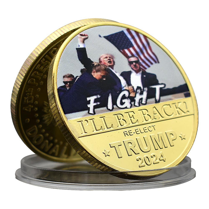 2024 Donald Trump Assassination Failure Commemorative Coin Fight Metal Gold Plated Medal Challenge Coin Collection Fan Gift